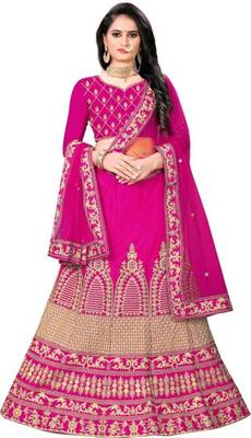 Pink Embroidered Attractive Party Wear Malay satin Material With Cancan  Lehenga Choli  1