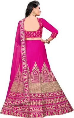 Pink Embroidered Attractive Party Wear Malay satin Material With Cancan  Lehenga Choli  2