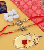 Rakhi Combo 1 Pooja Thali Kankawati 2 Rakhi  Kumkum Chawal  with Raksha Bandhan  Greeting Card