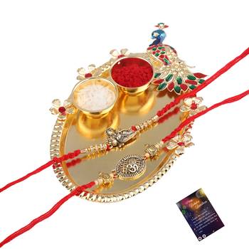 Rakhi Combo 1 Pooja Thali Kankawati 2 Rakhi  Kumkum Chawal  with Raksha Bandhan  Greeting Card 2