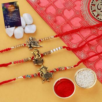 Rakhi Combo 3 For BHAIYA/BHAI/BROTHER/BRO With Kumkum  chawal with Raksha Bandhan  Greeting Card 1