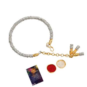 Designer Silver Bracelet Kada  Bhabhi Rakhi  With Roli  Chawal And Raksha Bandhan Greeting Card 2