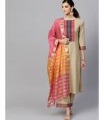 Indo Era Beige Solid Straight Kurta Sets