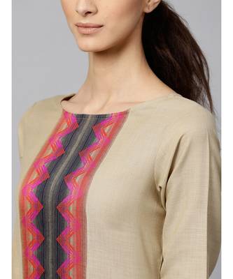 Indo Era Beige Solid Straight Kurta Sets 5