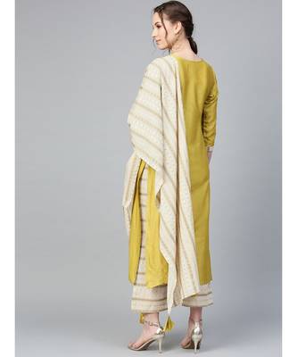 Indo Era Solid Straight Kurta with Palazzo Dupatta Set 2