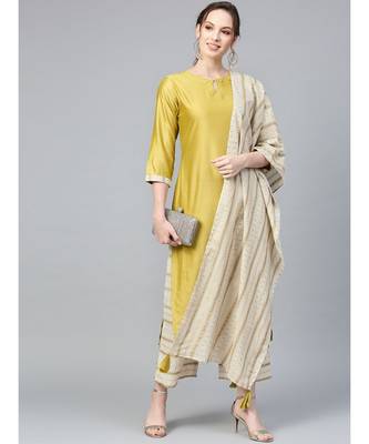 Indo Era Solid Straight Kurta with Palazzo Dupatta Set 7