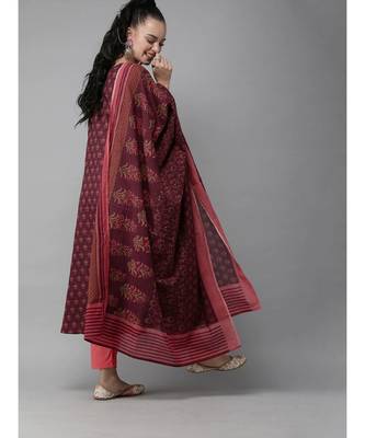 Indo Era Maroon Floral Printed A-Line Kurta with Palazzo Set 3