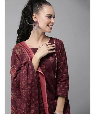 Indo Era Maroon Floral Printed A-Line Kurta with Palazzo Set 4