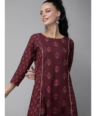 Indo Era Maroon Floral Printed A-Line Kurta with Palazzo Set 5