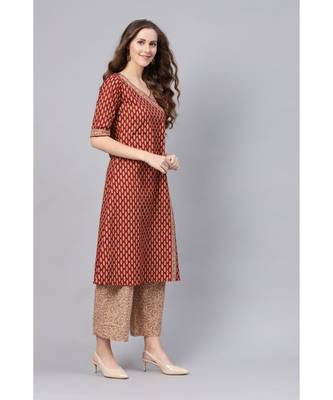 Indo Era Maroon Floral Printed Anghrakha Style A-Line Kurta with Palazzo Set with Dupatta 2
