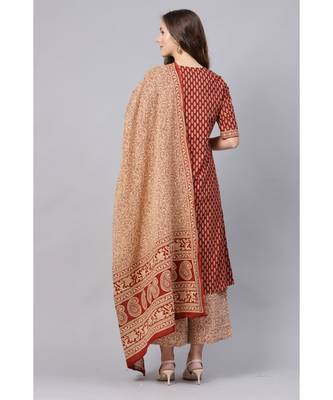 Indo Era Maroon Floral Printed Anghrakha Style A-Line Kurta with Palazzo Set with Dupatta 3