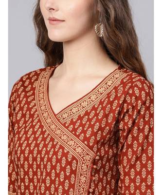 Indo Era Maroon Floral Printed Anghrakha Style A-Line Kurta with Palazzo Set with Dupatta 5