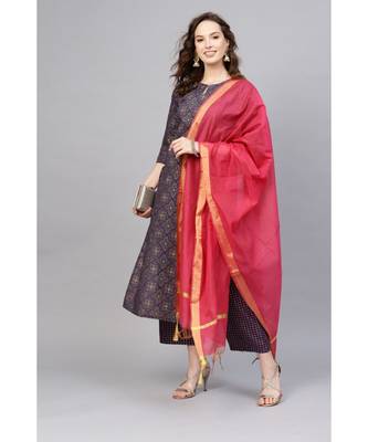 Indo Era Foil Printed Straight Kurta with Palazzo Dupatta Set 1