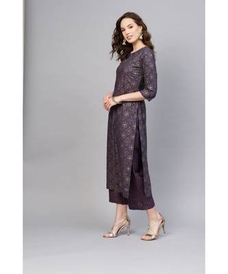 Indo Era Foil Printed Straight Kurta with Palazzo Dupatta Set 2