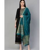 Indo Era Black Solid Straight Kurta Palazzo with Dupatta Set