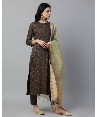 Indo Era Brown Solid Straight Kurta with Palazzo Sets 2