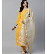 Indo Era Yellow Bandhani Printed Straight Kurta Pant with Dupatta Sets