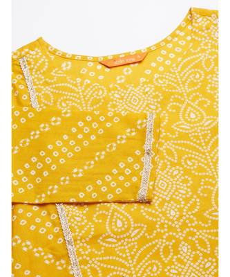 Indo Era Yellow Bandhani Printed Straight Kurta Pant with Dupatta Sets 5