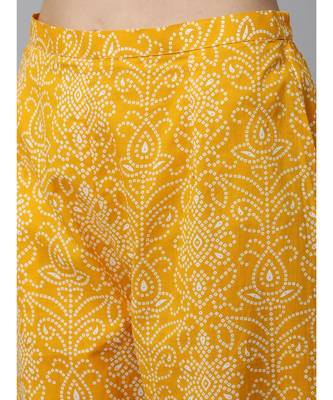 Indo Era Yellow Bandhani Printed Straight Kurta Pant with Dupatta Sets 7