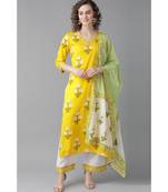 Indo Era Yellow Khari Printed Straight Kurta with Palazzo Sets