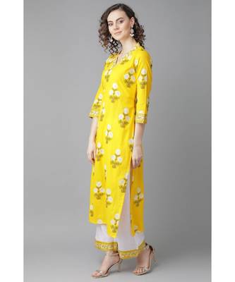 Indo Era Yellow Khari Printed Straight Kurta with Palazzo Sets 2