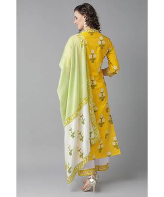 Indo Era Yellow Khari Printed Straight Kurta with Palazzo Sets 3
