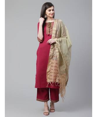 Indo Era Magenta Solid Straight Kurta with Palazzo Sets 1