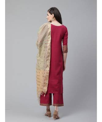 Indo Era Magenta Solid Straight Kurta with Palazzo Sets 2