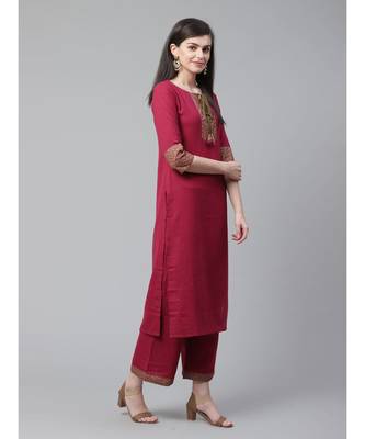 Indo Era Magenta Solid Straight Kurta with Palazzo Sets 3