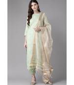 Indo Era Green Foil Printed Straight Kurta with Pant Set