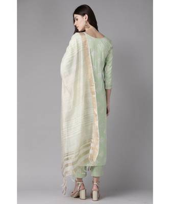 Indo Era Green Foil Printed Straight Kurta with Pant Set 2