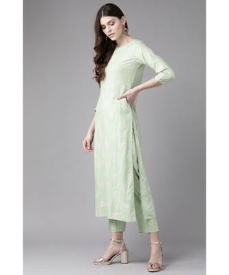 Indo Era Green Foil Printed Straight Kurta with Pant Set 3