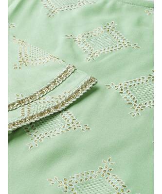 Indo Era Green Foil Printed Straight Kurta with Pant Set 4