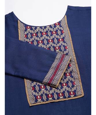 Indo Era Navy Blue Solid Straight Kurta Palazzo with Dupatta Set 6