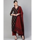Indo Era Black Floral Printed Straight Kurta with Palazzo Set