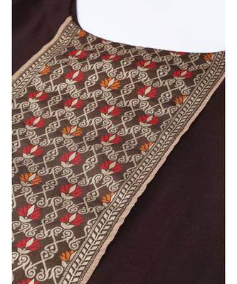 Indo Era Brown Solid Straight Kurta Palazzo with Dupatta Set 4
