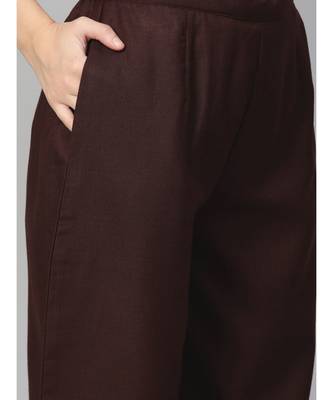 Indo Era Brown Solid Straight Kurta Palazzo with Dupatta Set 5