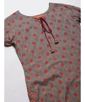 Indo Era Grey Foil Printed Straight Kurta Palazzo with Dupatta Set 4
