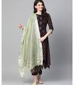 Indo Era Black Floral Printed A-Line Kurta with Trouser Sets