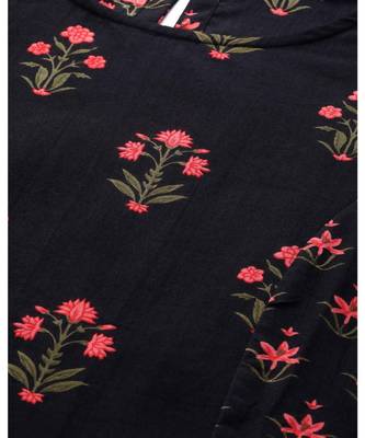 Indo Era Black Floral Printed A-Line Kurta with Trouser Sets 6