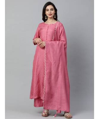 Indo Era Pink Solid Kurta Palazzo with Dupatta Set 1