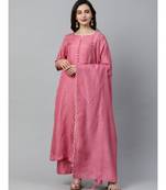Indo Era Pink Solid Kurta Palazzo with Dupatta Set