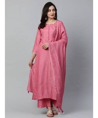 Indo Era Pink Solid Kurta Palazzo with Dupatta Set 2