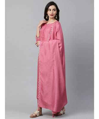 Indo Era Pink Solid Kurta Palazzo with Dupatta Set 4
