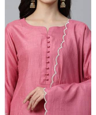 Indo Era Pink Solid Kurta Palazzo with Dupatta Set 6