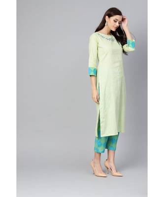 Indo Era Green Embroidered Straight Kurta Sets 1