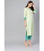 Indo Era Green Embroidered Straight Kurta Sets