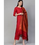 Indo Era Maroon Solid Straight Kurta Palazzo with Dupatta Set