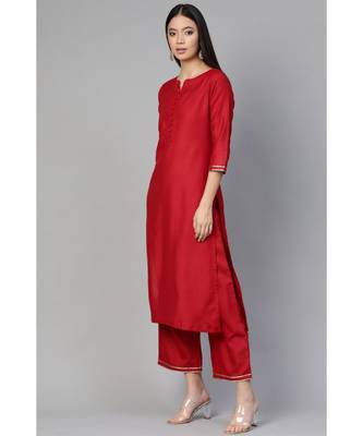 Indo Era Maroon Solid Straight Kurta Palazzo with Dupatta Set 2