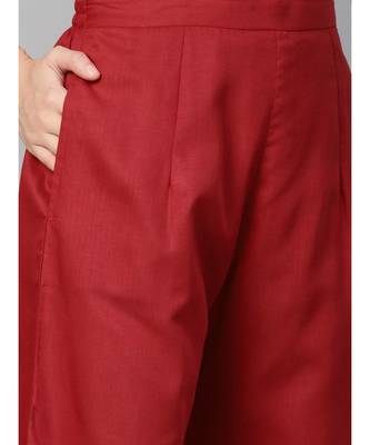 Indo Era Maroon Solid Straight Kurta Palazzo with Dupatta Set 5